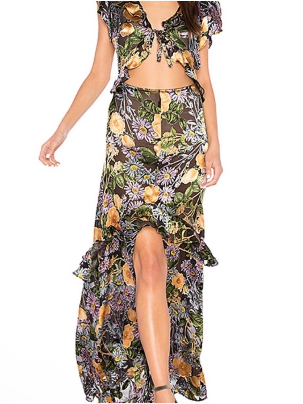 For Love & Lemons Floral Cutout Maxi Dress XS - Picture 2 of 12